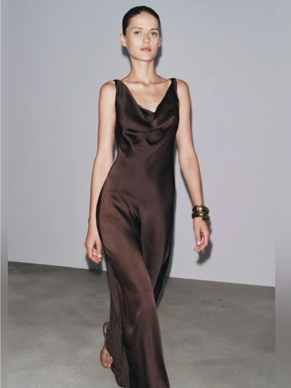 Zara Brown Cowl Back Maxi Dress